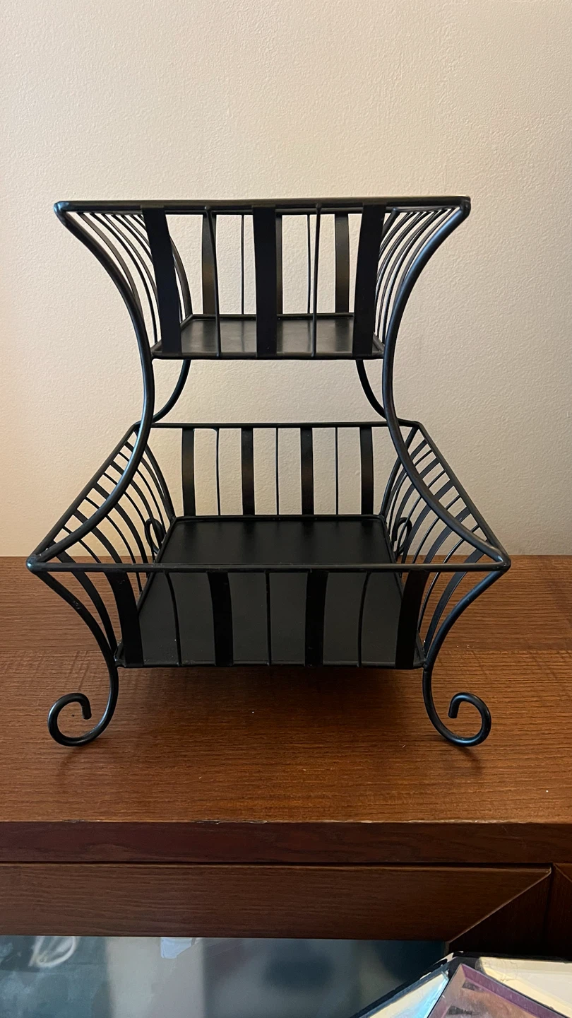 Vintage 1990s Wrought Iron Two-Tiered Storage Basket - photo 4