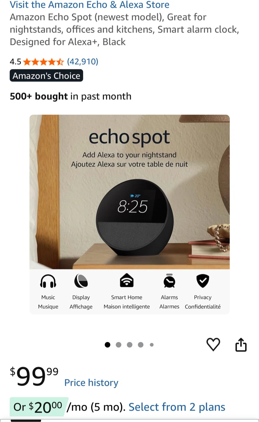 BRAND NEW Amazon Echo Spot Smart Alarm Clock - Black - photo 2