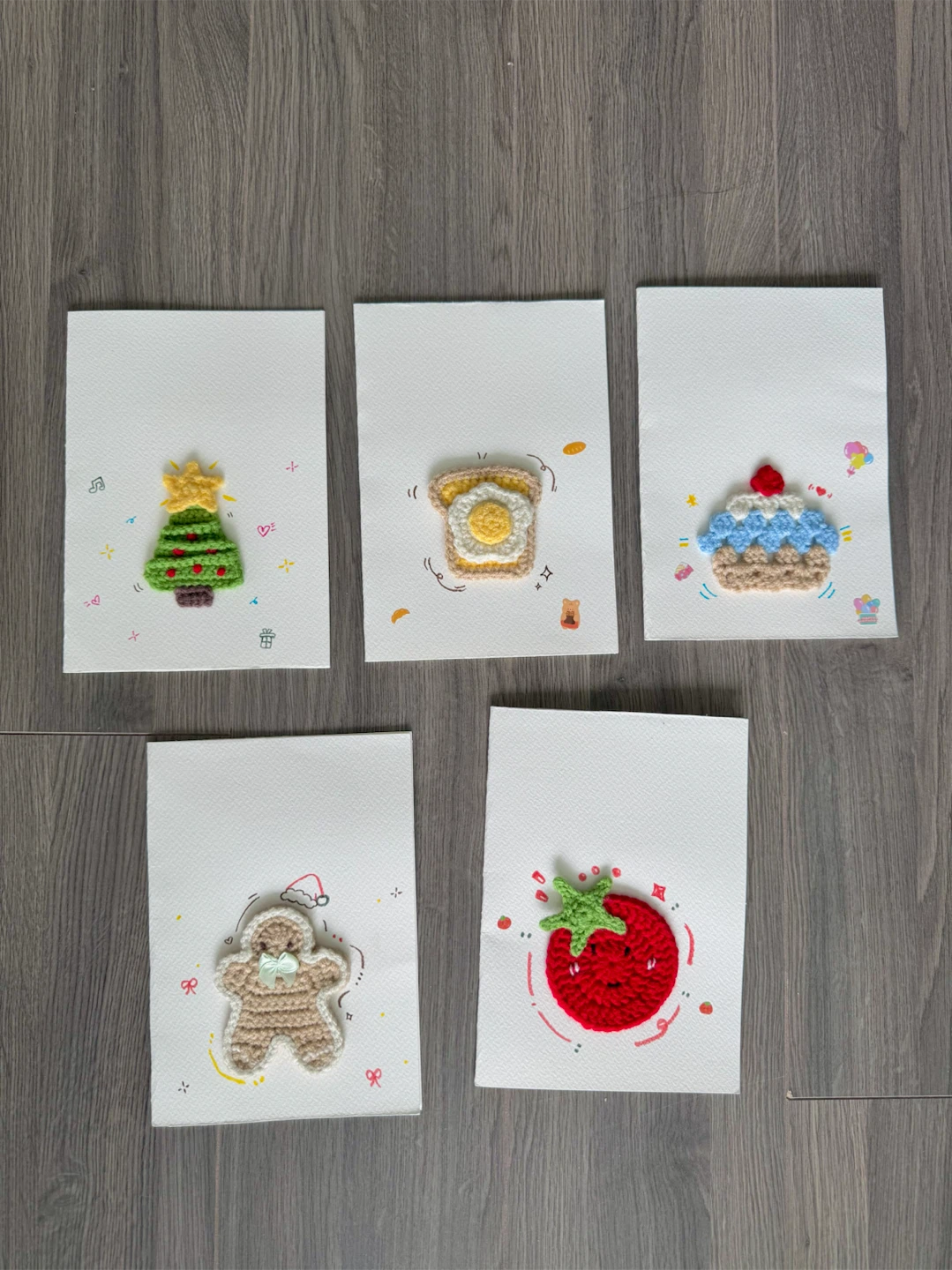 100% handmade crochet greeting cards- all 5 cards for $4