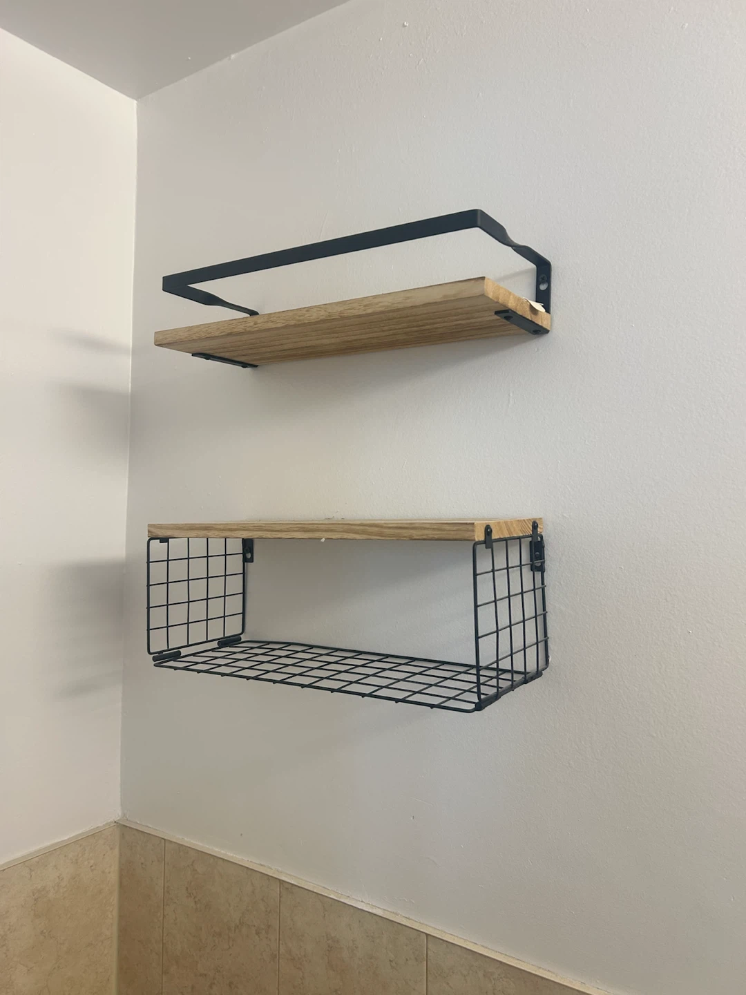 Set of 2 Wood and Metal Wall Shelves - photo 3