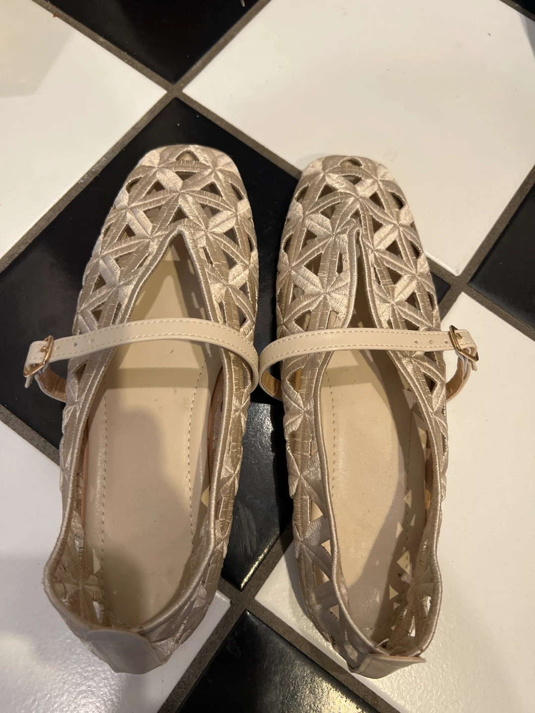 Used Once. Gold Cut-out Ballet Flats
