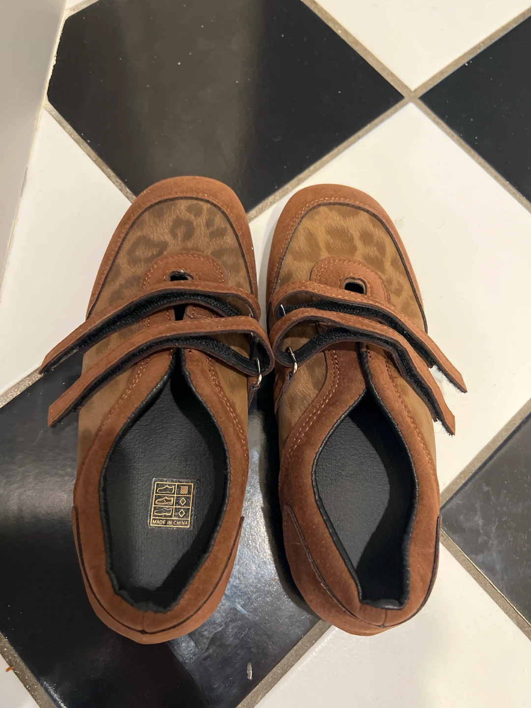 Brown Suede & Leopard Print Velcro Shoes
