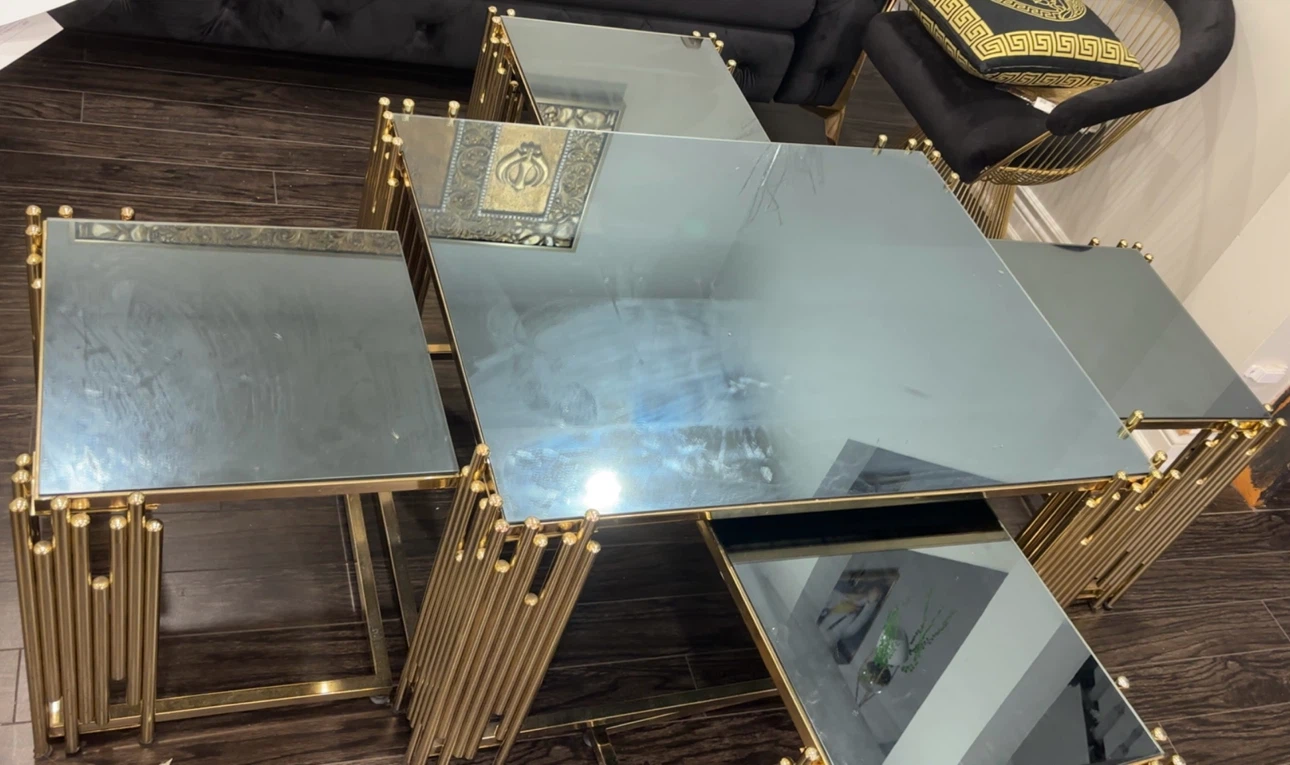 Turkish Coffee Nesting Tables with Gold Frame