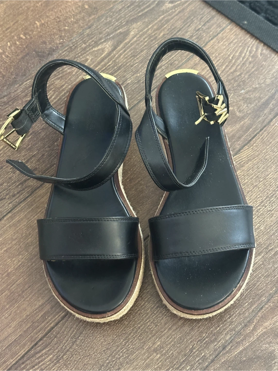 Michael Kors Black Leather Espadrille Platform Sandals