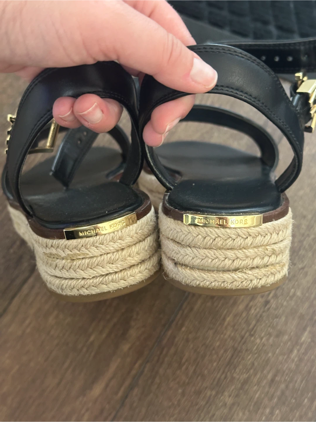Michael Kors Black Leather Espadrille Platform Sandals - photo 3