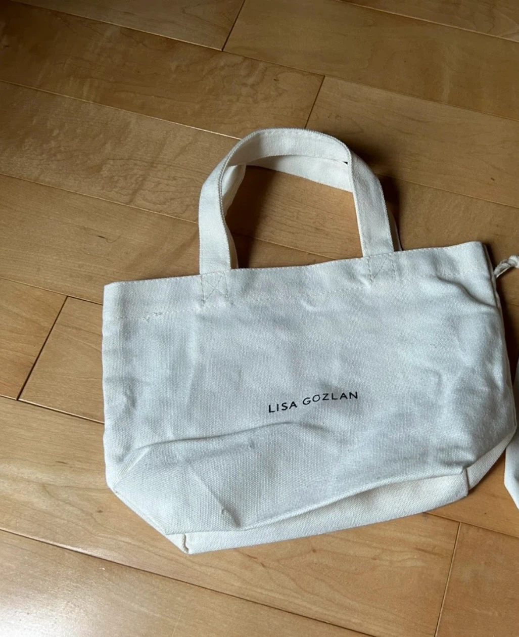 Lisa Gozlan White Canvas Tote Bag