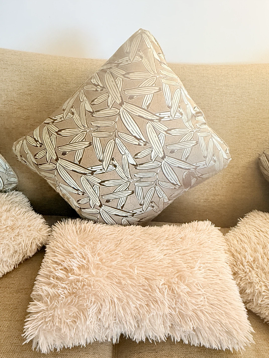 Beige Loveseat Sofa with Throw Pillows - photo 2