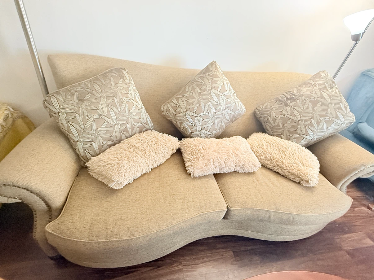 Beige Loveseat Sofa with Throw Pillows - photo 3