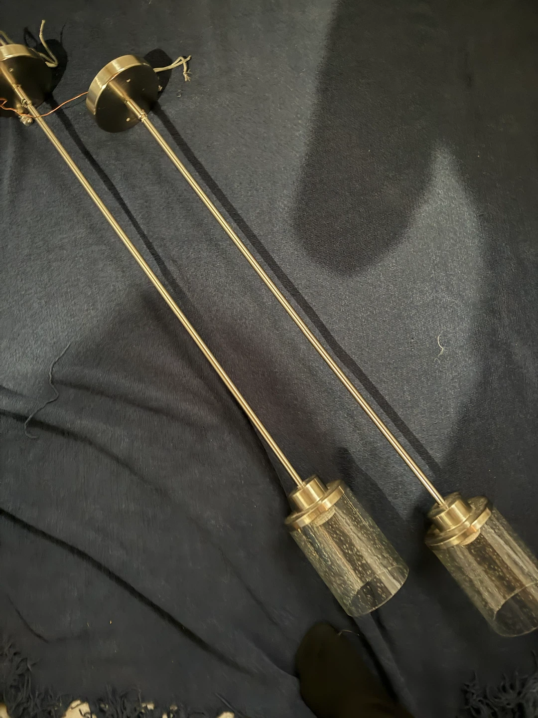 Set of 2 Brushed Nickel Pendant Lights with Glass Shades