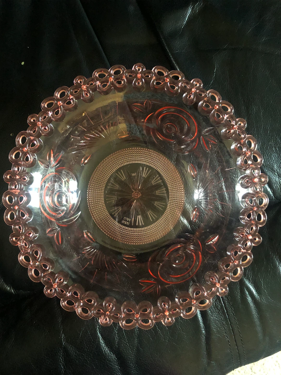 Pink Glass Serving Bowl with Embossed Roses - photo 2