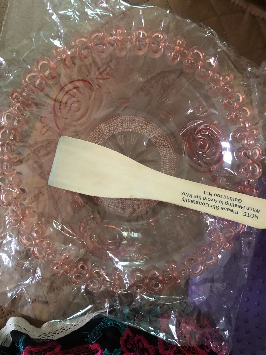 Pink Glass Serving Bowl with Embossed Roses - photo 3