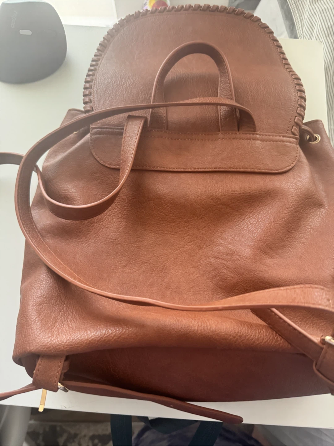 Brown Faux Leather Backpack with Tassels