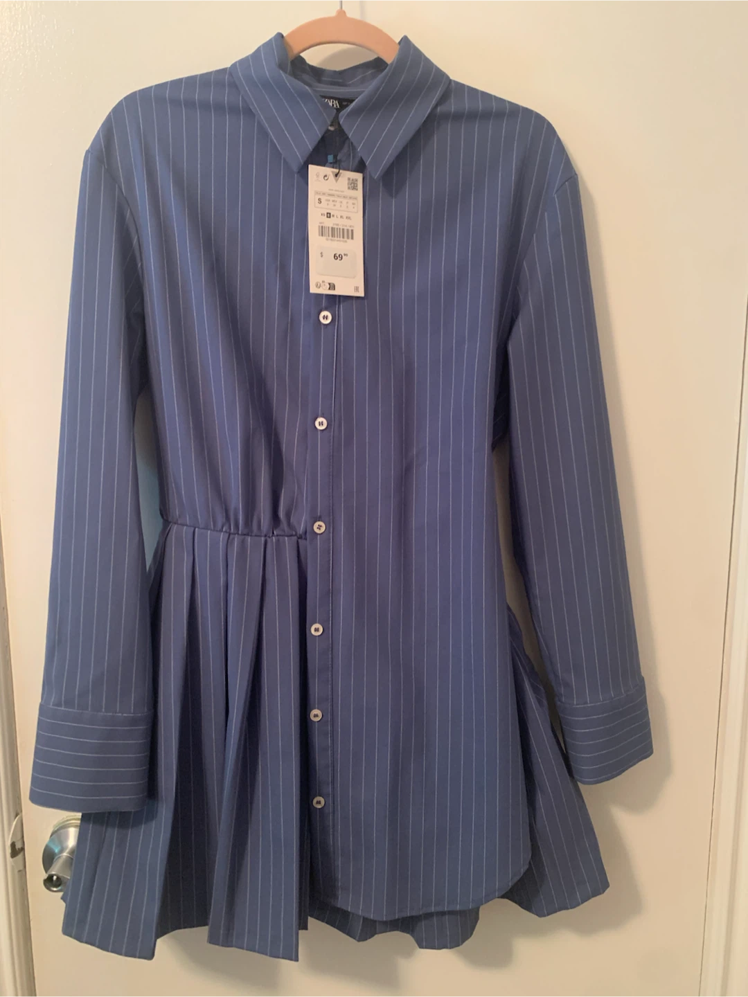 BNWT - ZARA Blue Striped Shirt Dress with Pockets (Size Small)