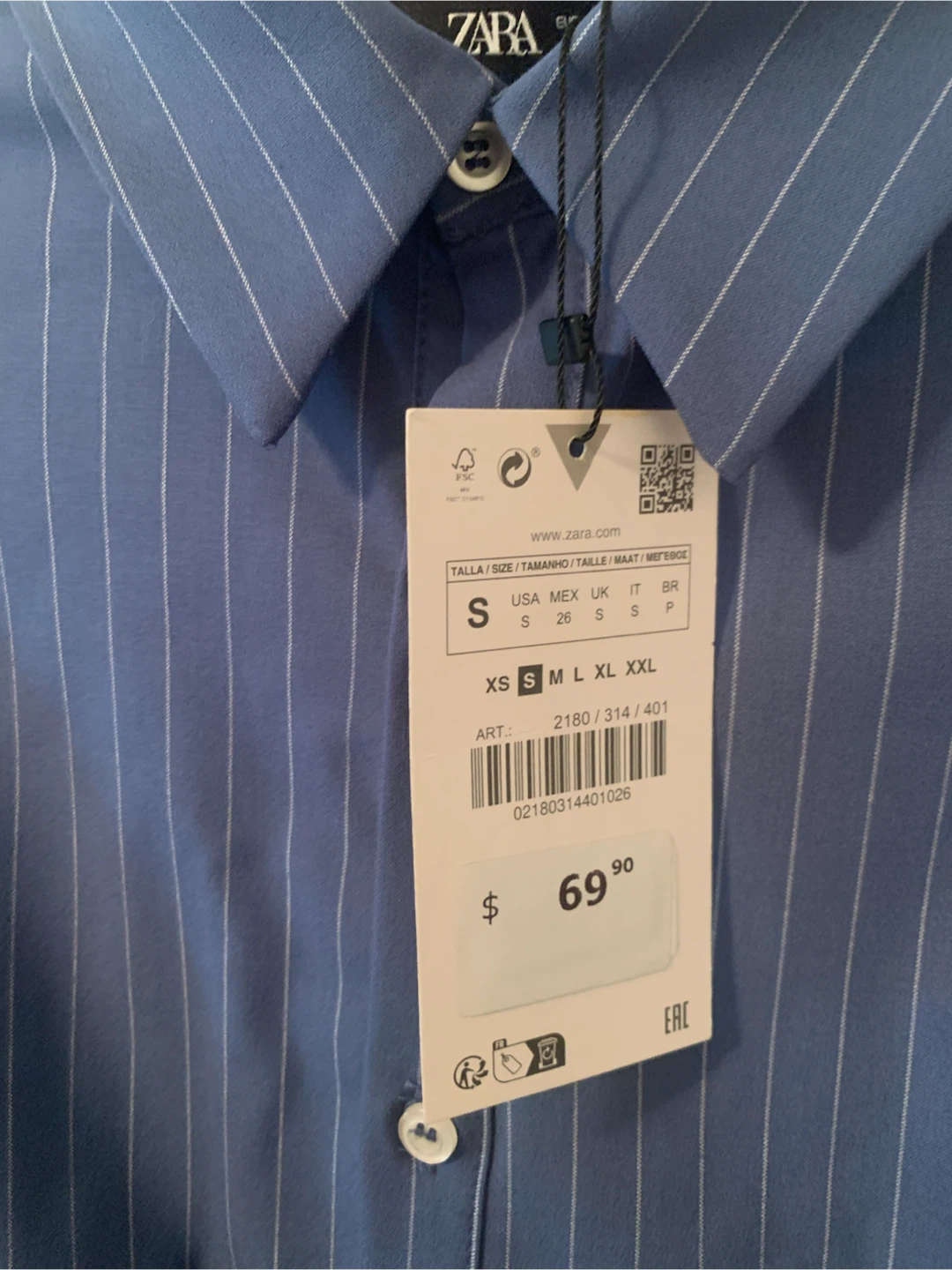 BNWT - ZARA Blue Striped Shirt Dress with Pockets (Size Small) - photo 2