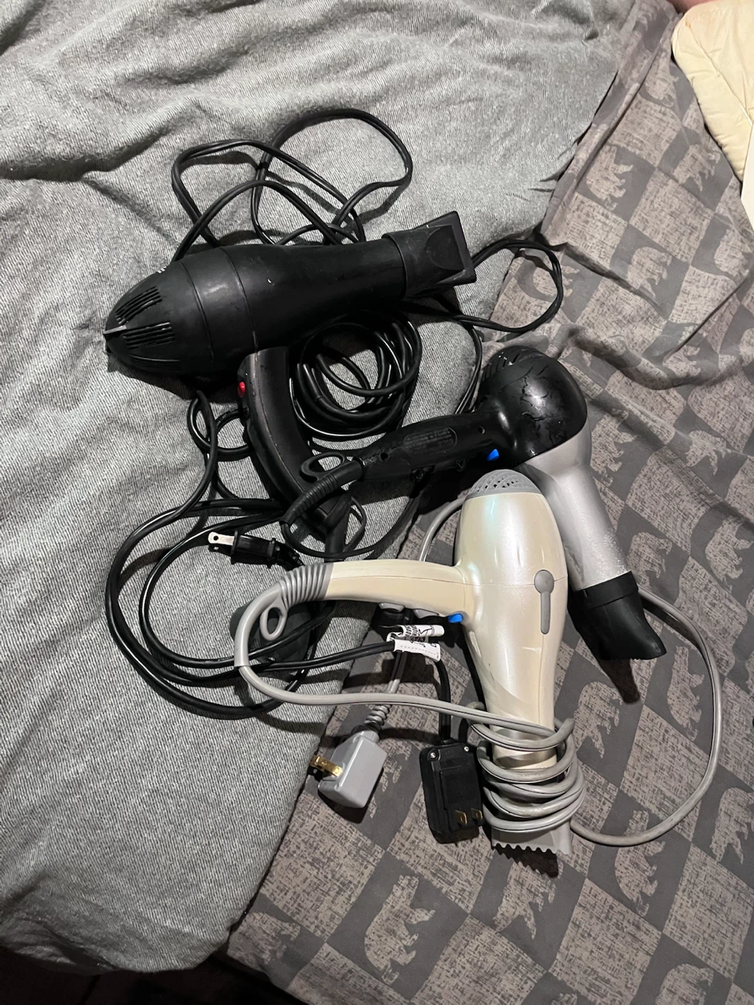 3 Hair Dryers - Black, Silver, and White