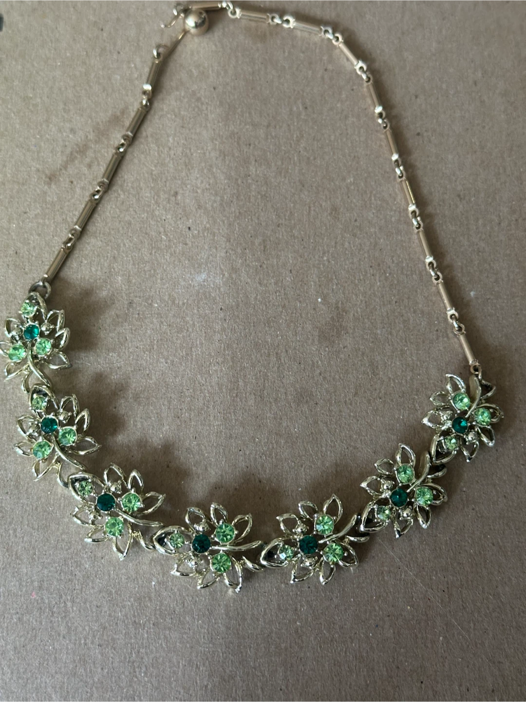 Vintage uranium glass rhinestone necklace