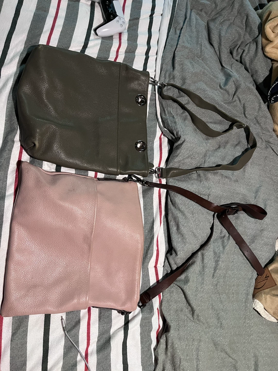 Leather Shoulder Bags (Olive Green & Pink)
