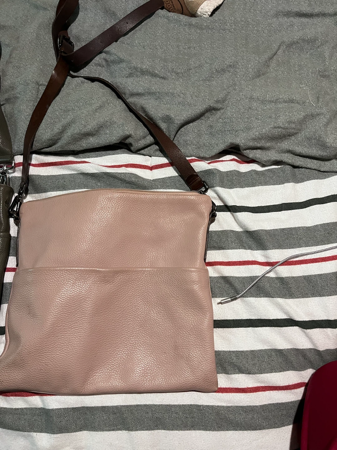 Leather Shoulder Bags (Olive Green & Pink) - photo 2