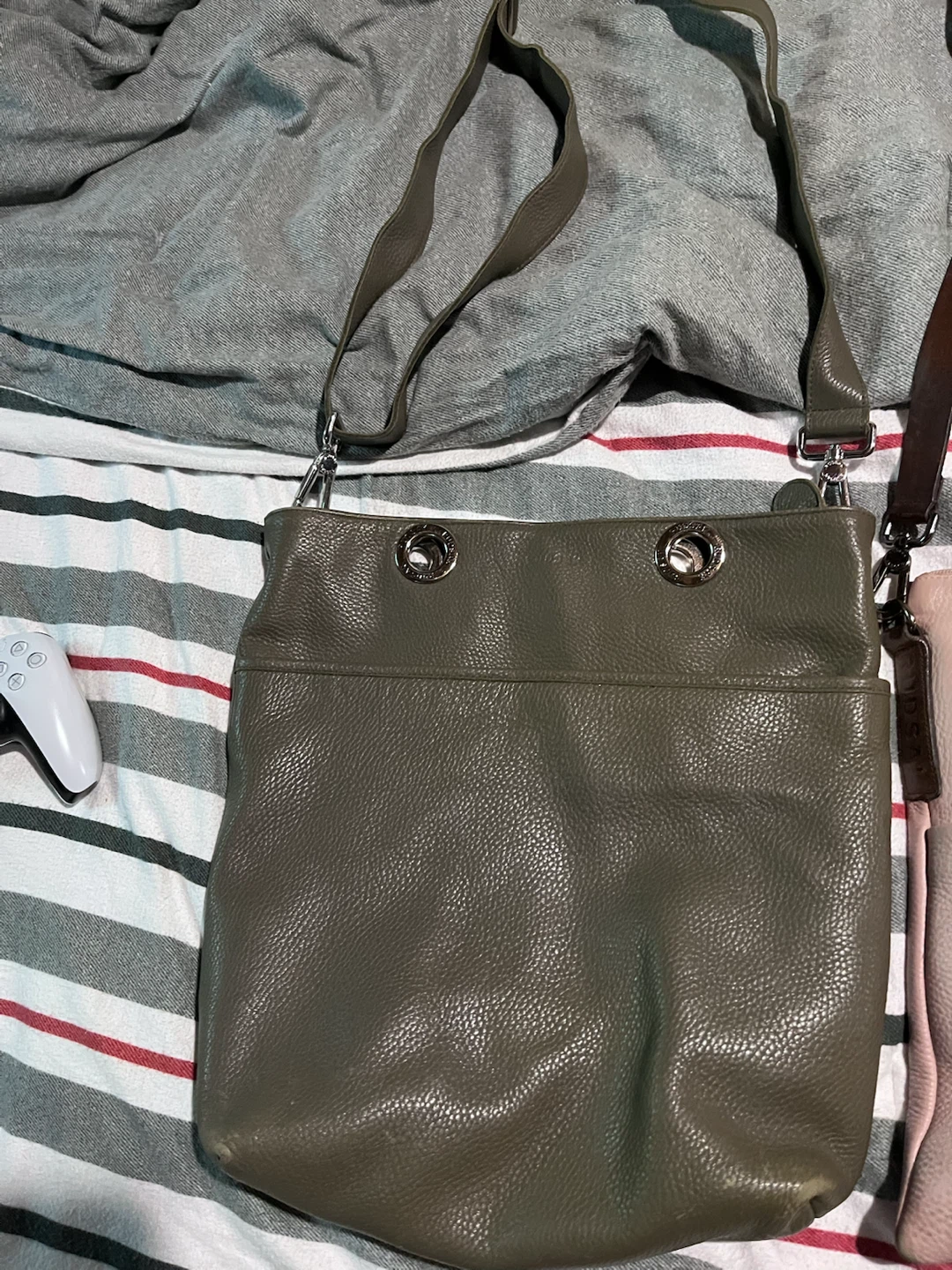 Leather Shoulder Bags (Olive Green & Pink) - photo 3
