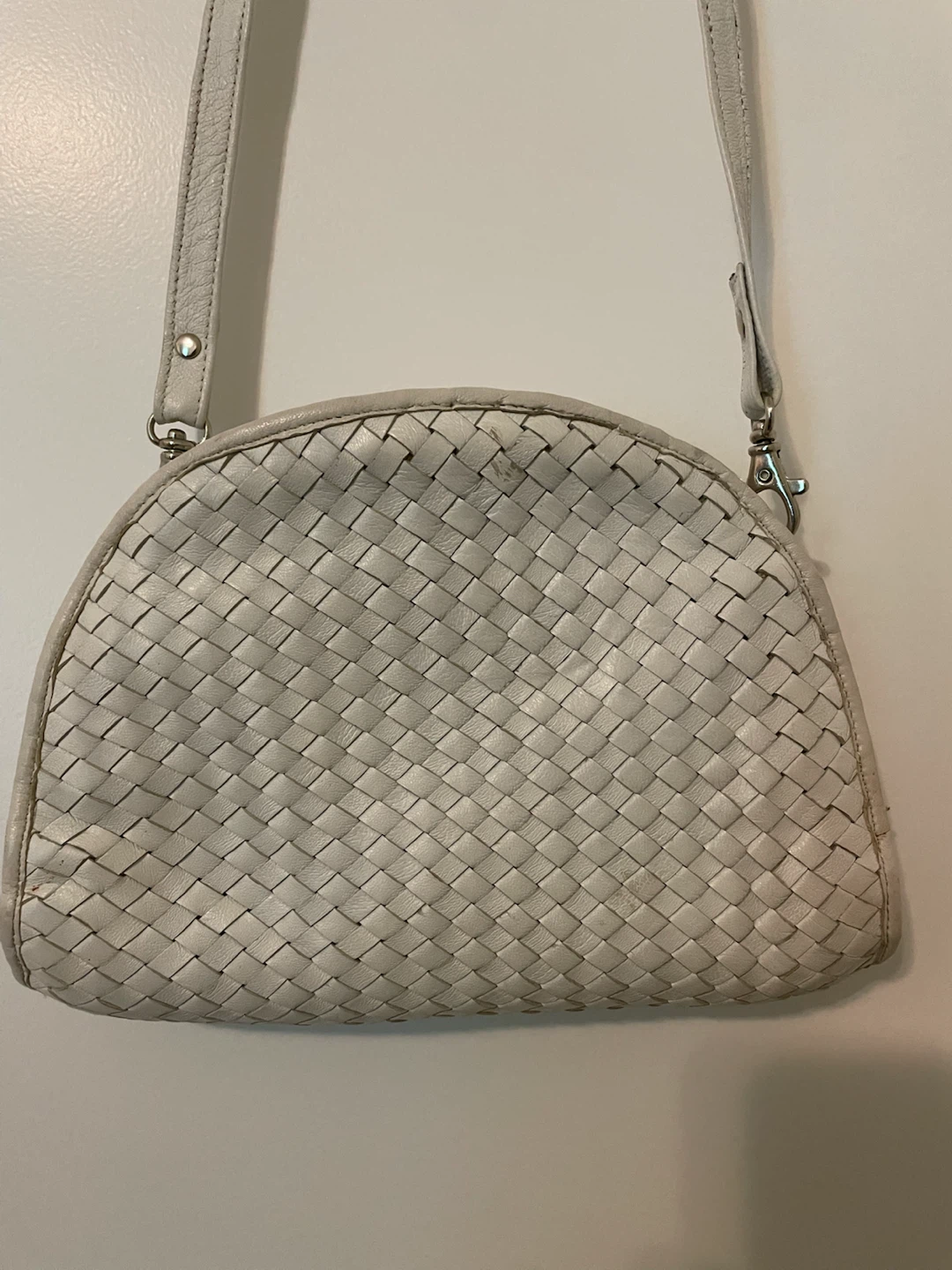 White Woven Leather Crossbody Bag