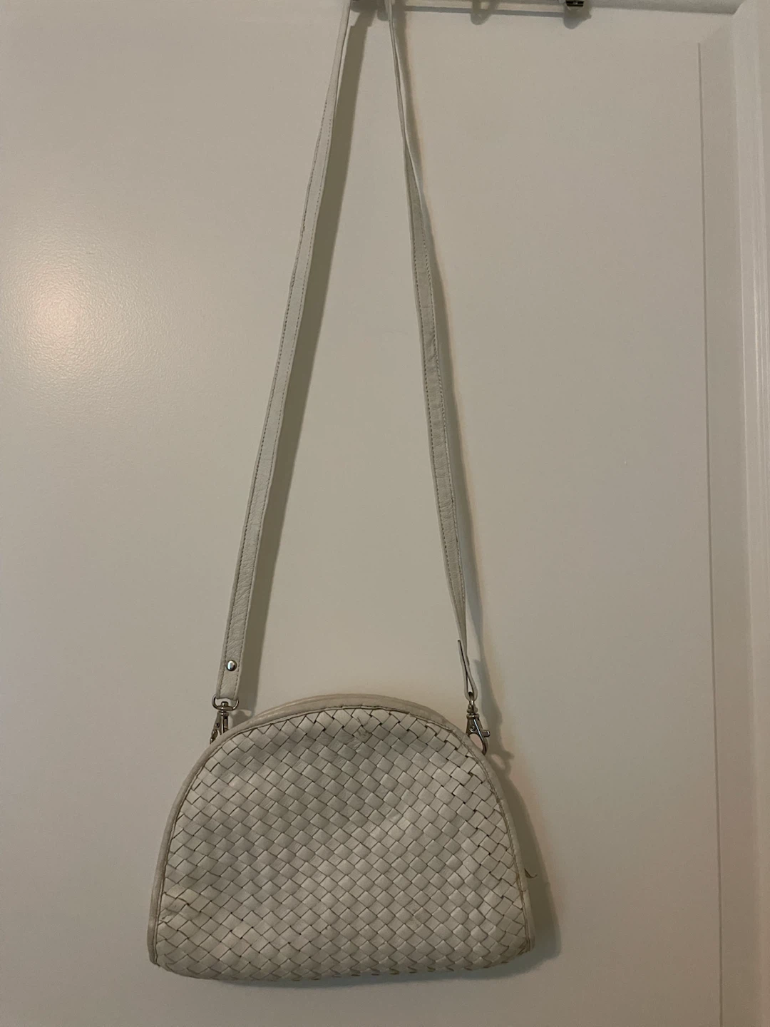White Woven Leather Crossbody Bag - photo 2
