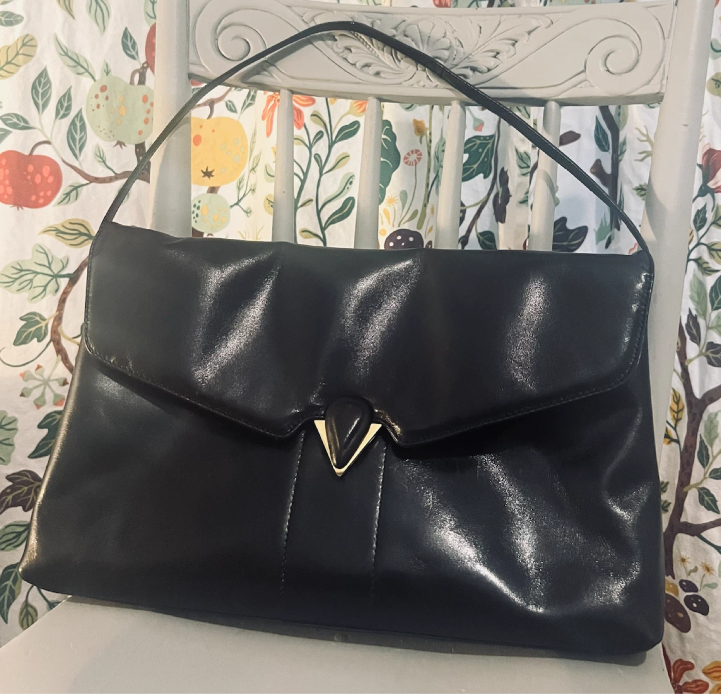 Vintage Italian Leather Bag, Black with Gold Detail - photo 2