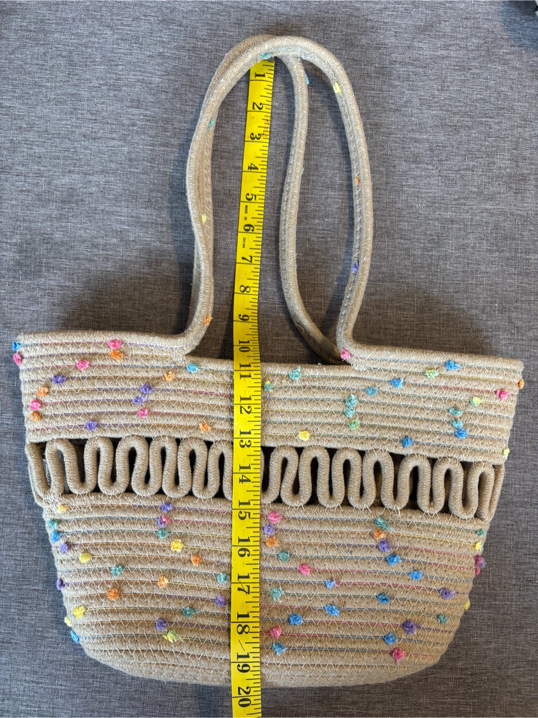 Lulla Collection Woven Rope Tan Tote with Colourful Pom Accents - photo 5
