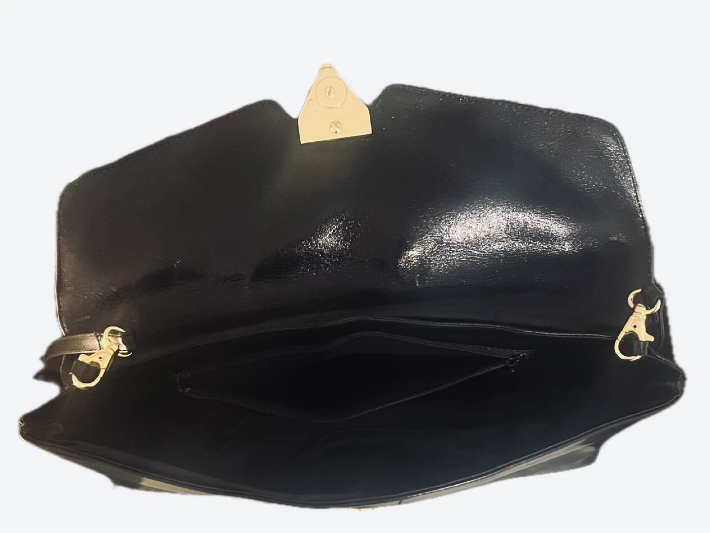 Vintage Italian Leather Bag, Black with Gold Detail - photo 5