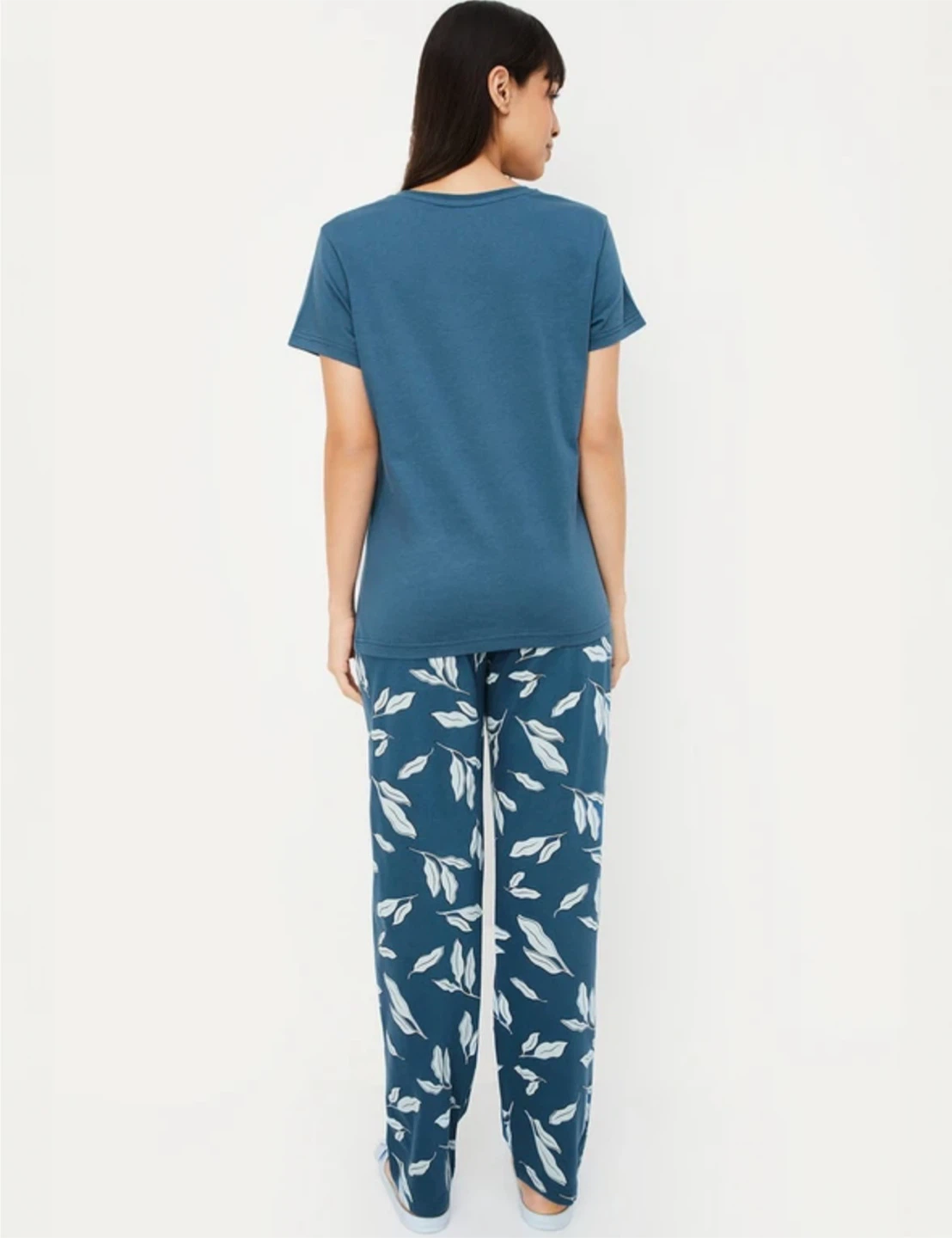 Women's Blue Leaf Print Pajama Set - photo 5