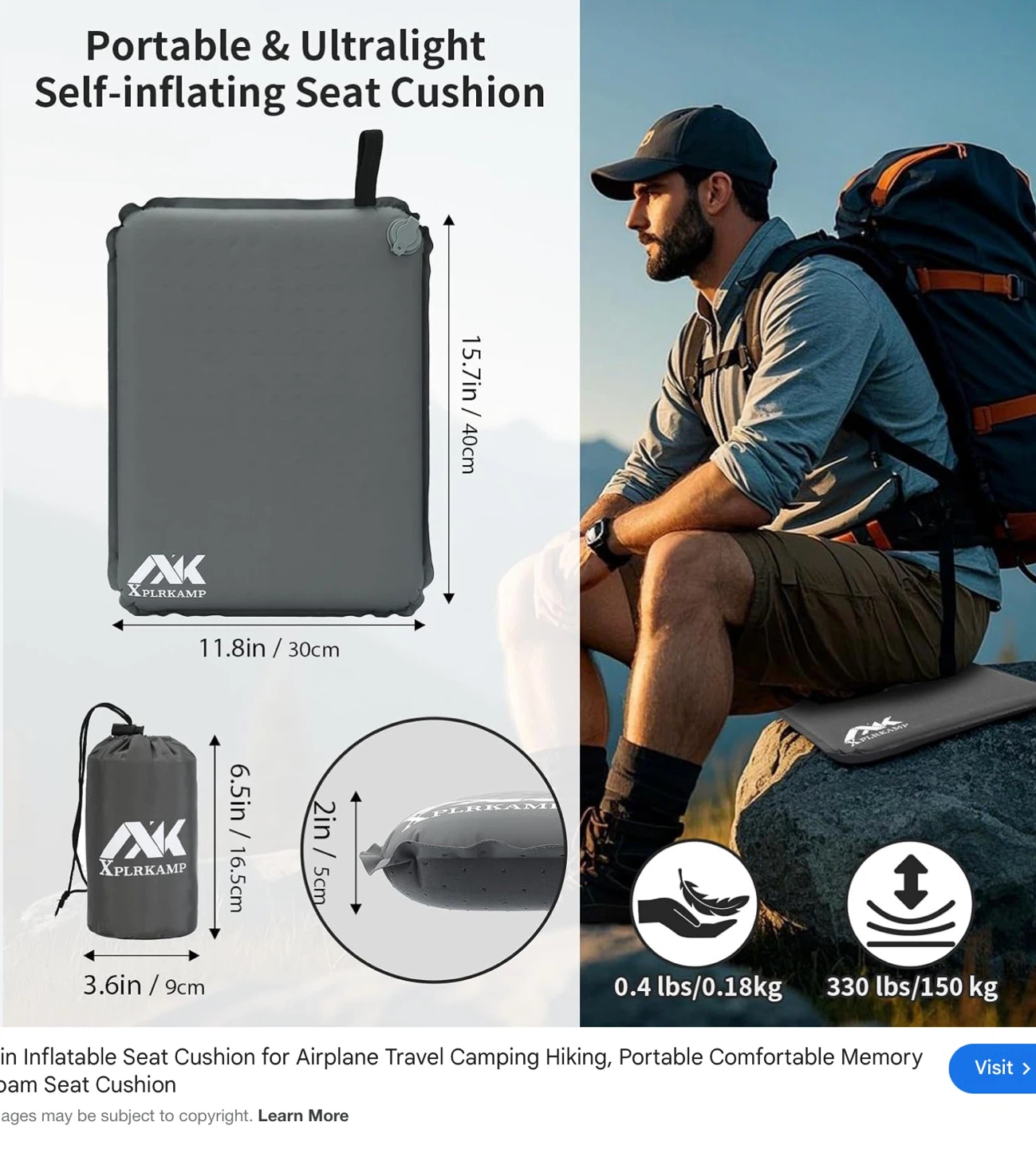 XPLR CAMP Self-Inflating Seat Cushion