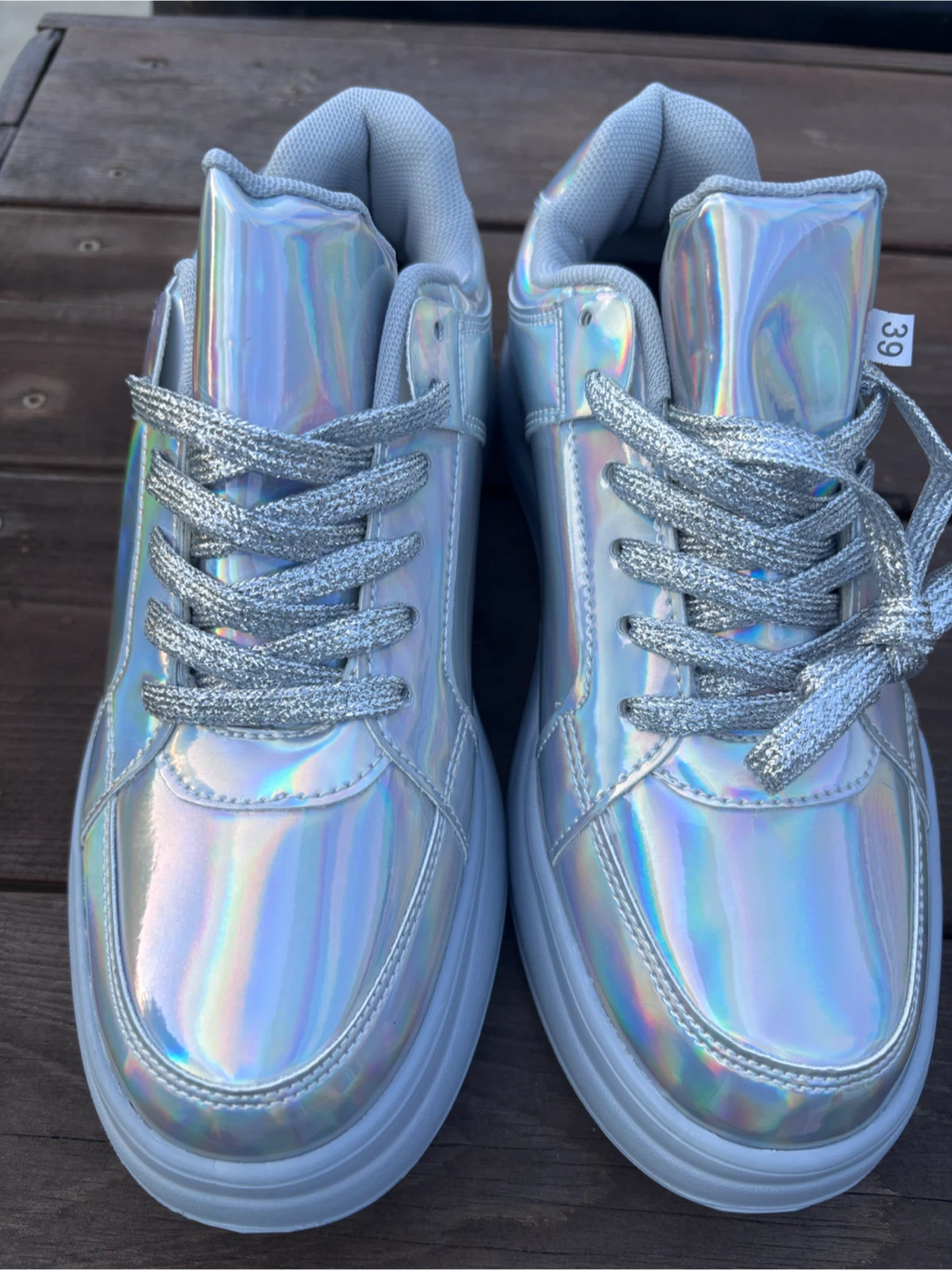Silver Holographic Platform Sneakers Size 39 - photo 4