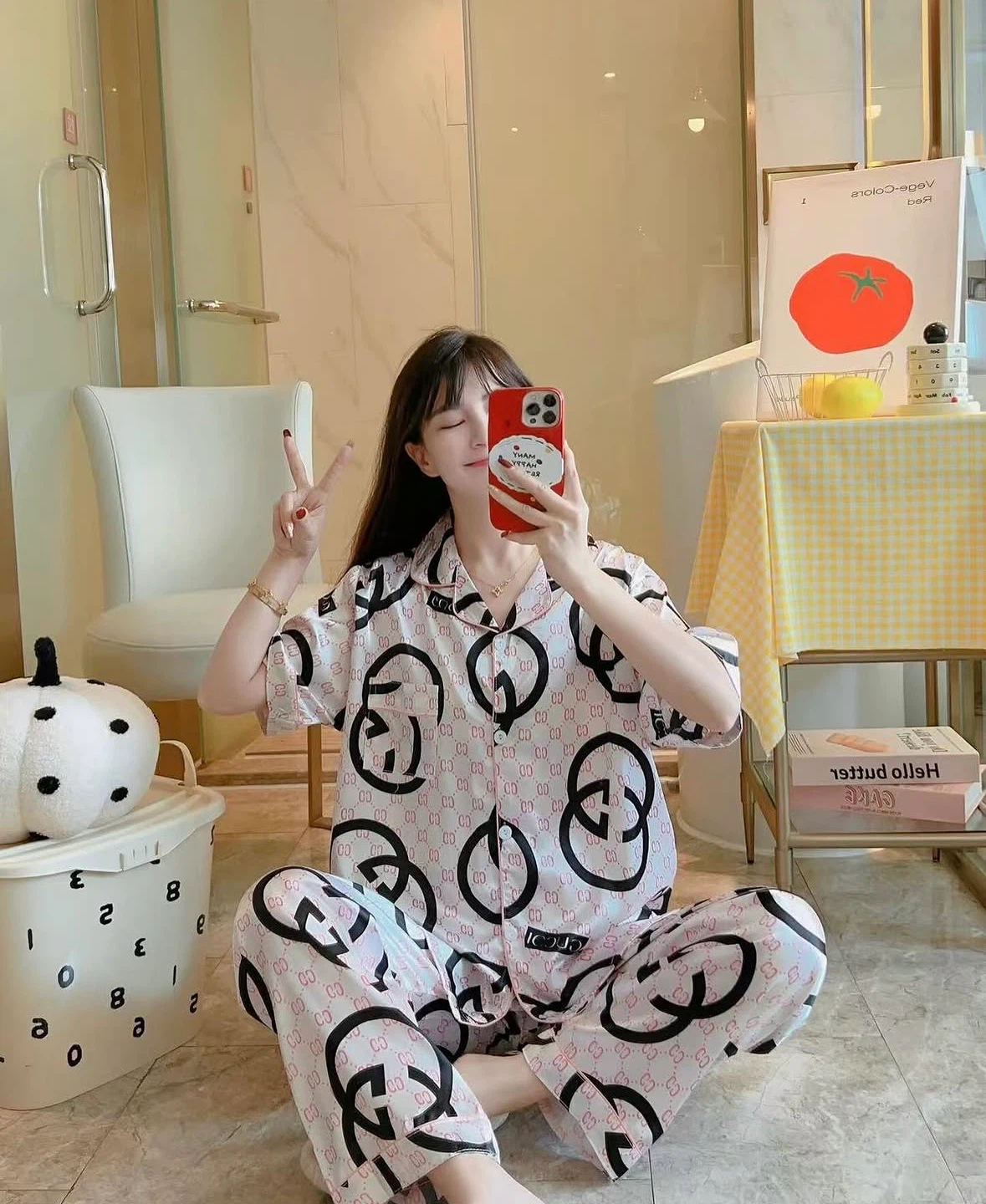 GUCCI print comfy Pyjama Set Satin Material