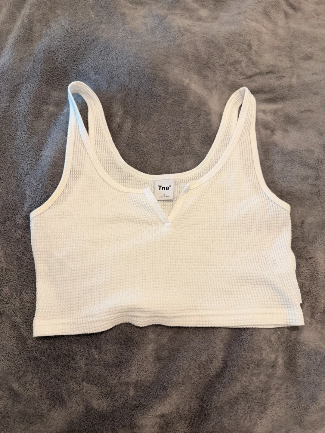 Tna White Waffle Knit Crop Tank Top