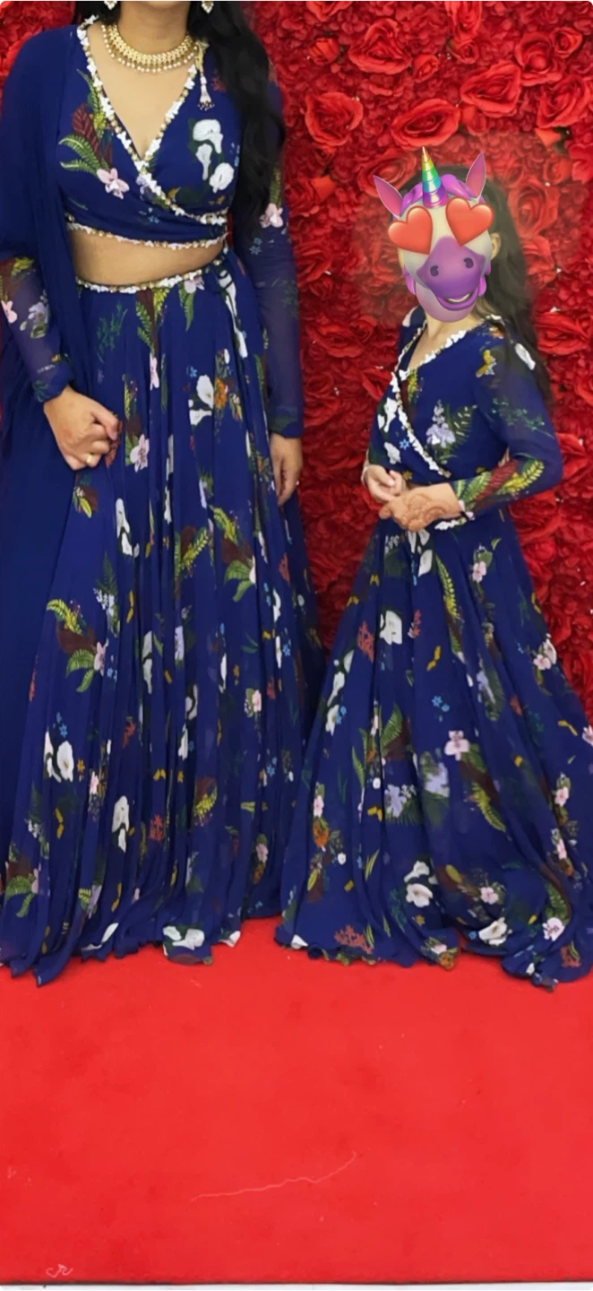 Blue Floral Print Lehenga Choli Set