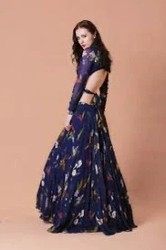 Blue Floral Print Lehenga Choli Set - photo 3