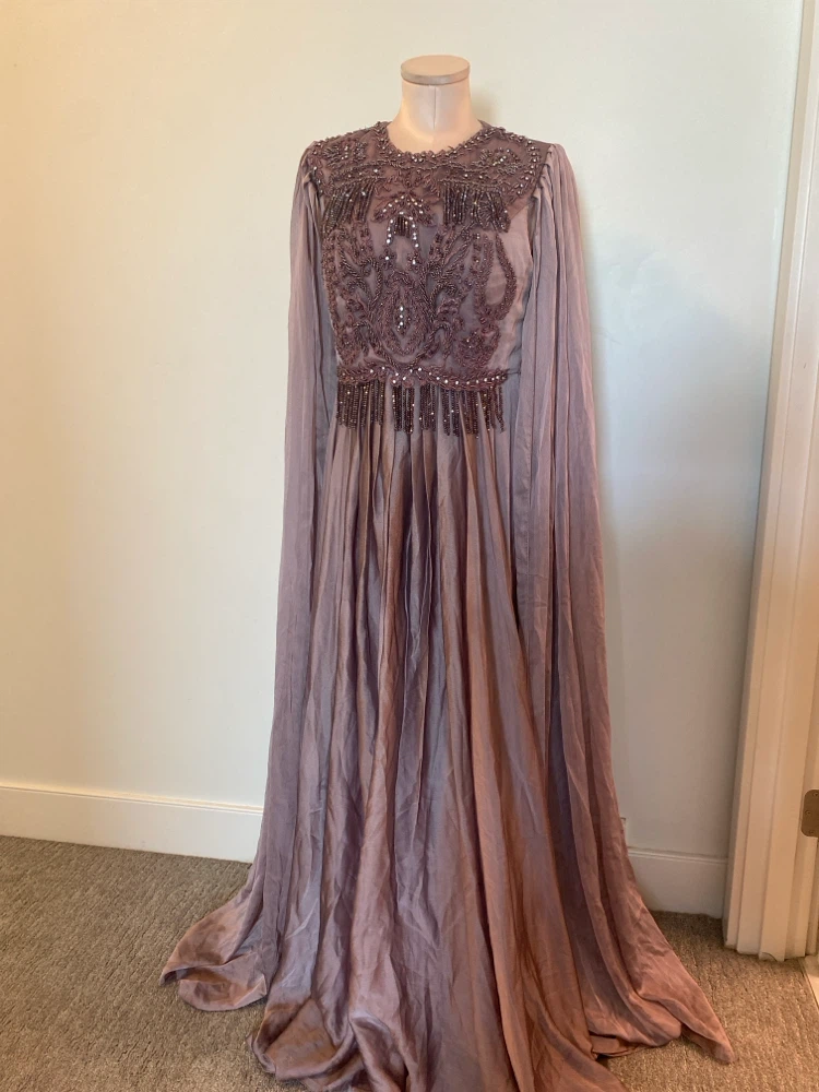 Embellished Flowy Maxi Dress with Cape Sleeves