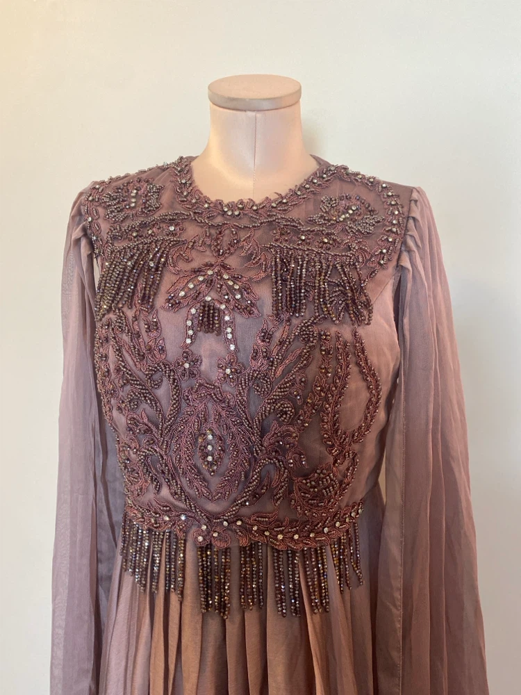 Embellished Flowy Maxi Dress with Cape Sleeves - photo 2