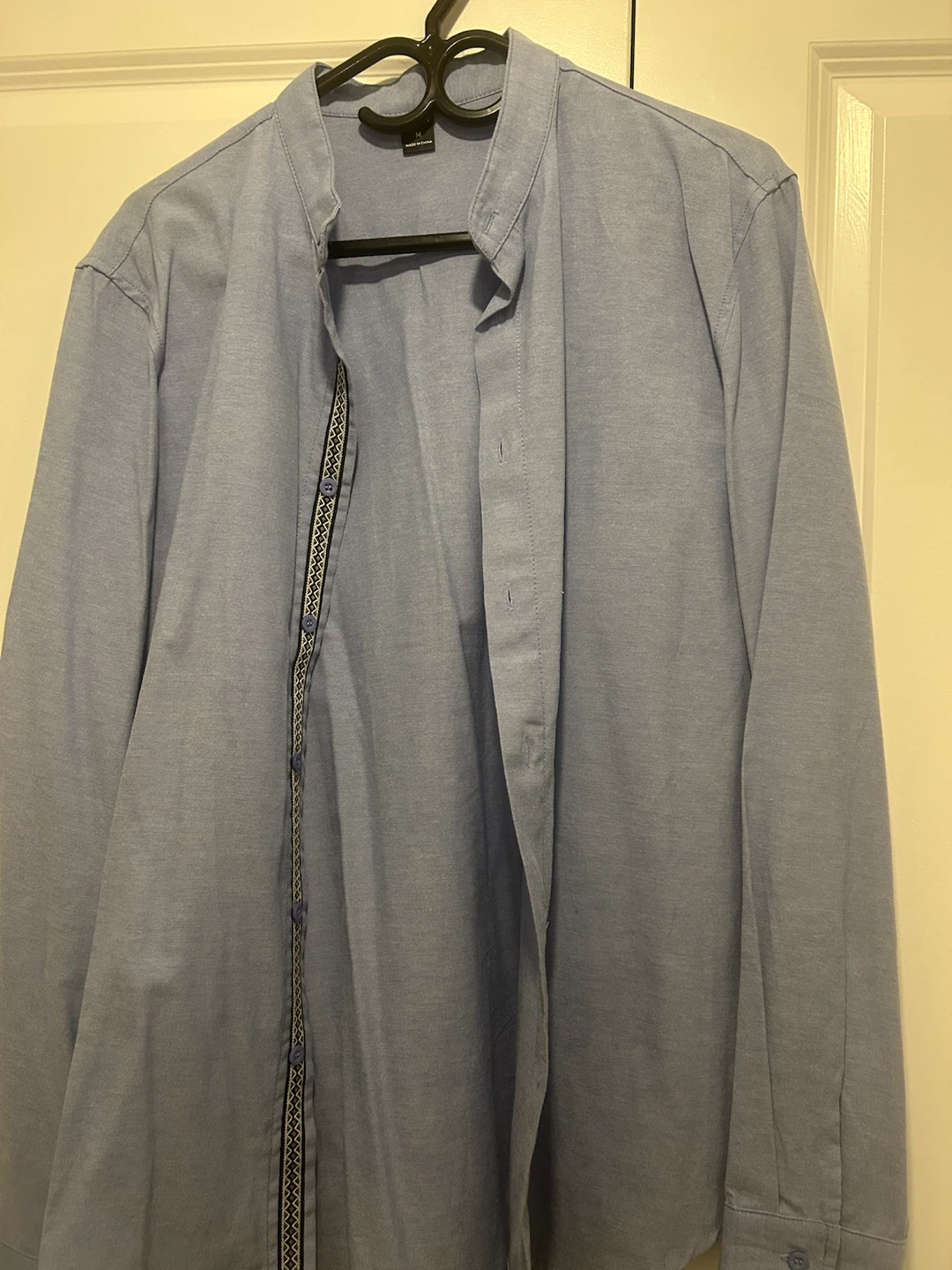 SHEIN Blue Mandarin Collar Button-Up Shirt