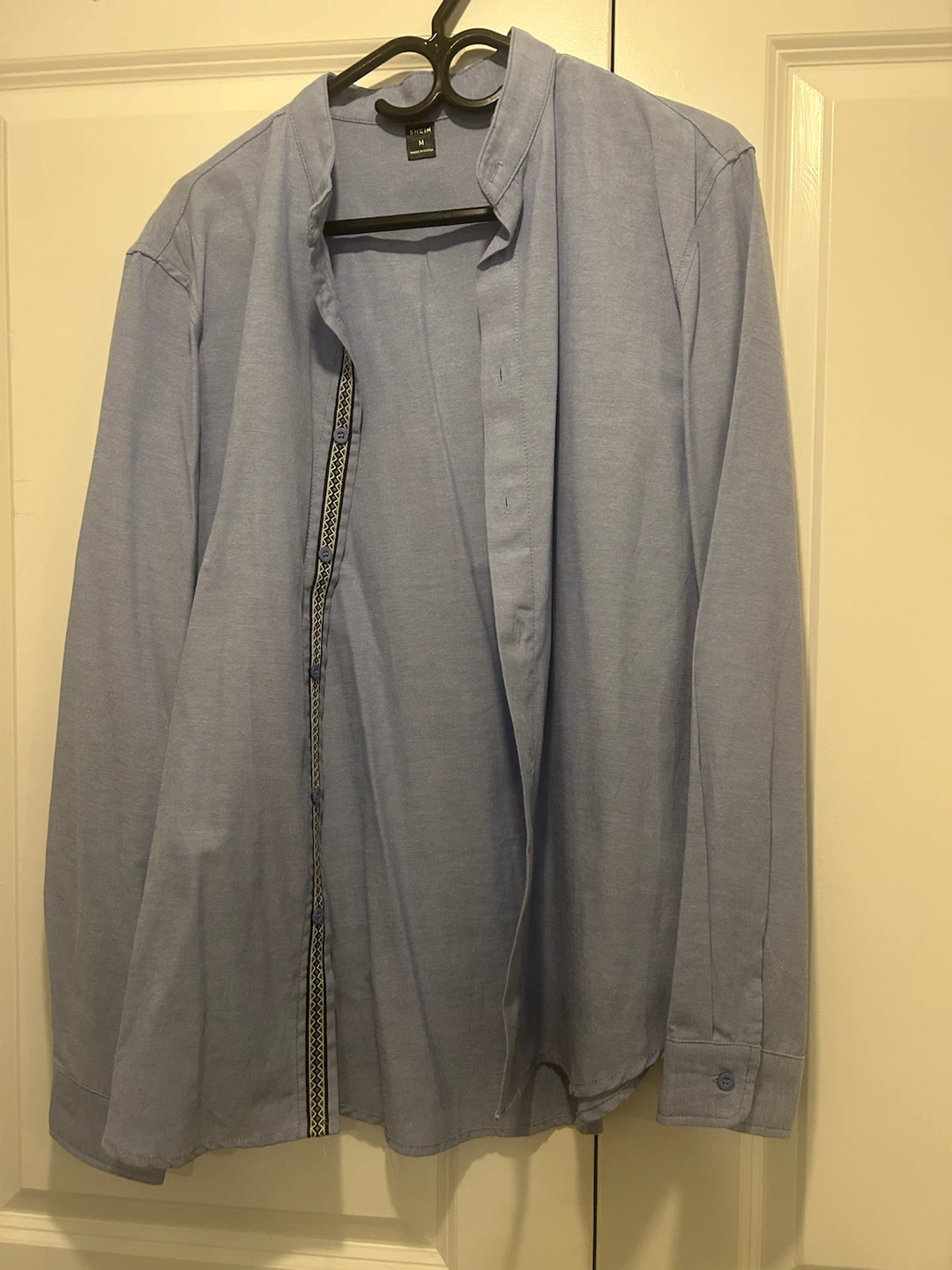 SHEIN Blue Mandarin Collar Button-Up Shirt - photo 3