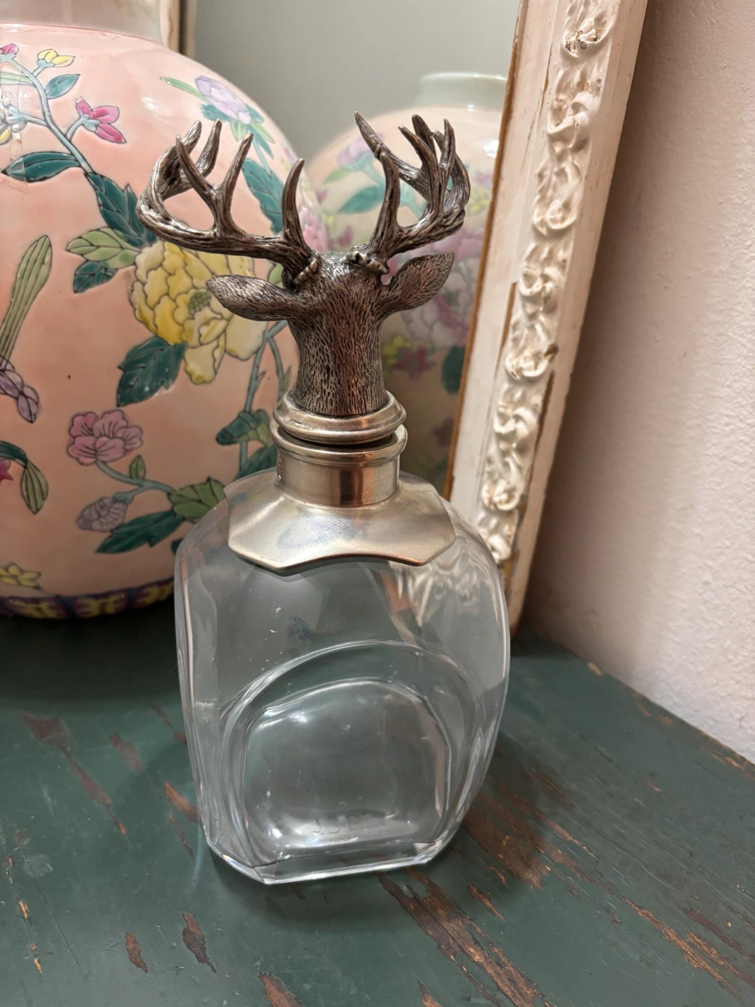 Vintage POTTERY BARN Pewter Stag Blown-Glass Liquor Decanter - photo 4