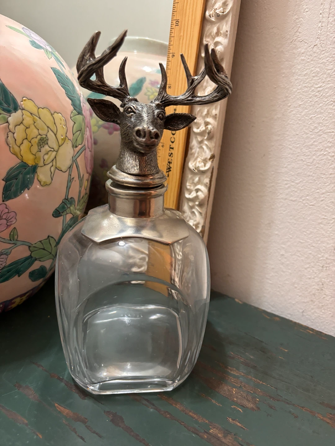 Vintage POTTERY BARN Pewter Stag Blown-Glass Liquor Decanter - photo 5