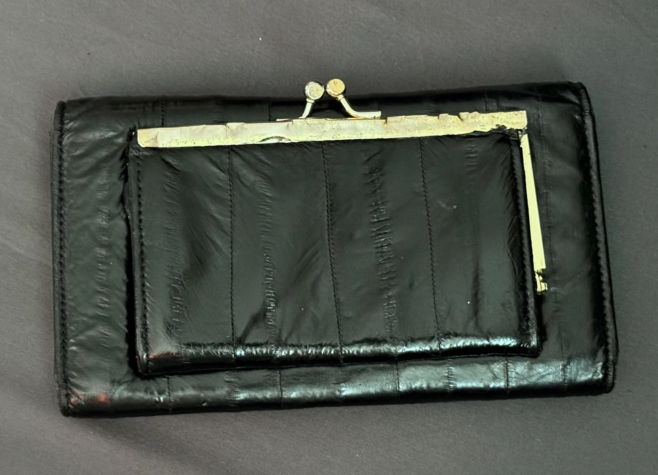 100% Eel Skin Black Leather Wallet Made In Canada By Mundi - photo 4