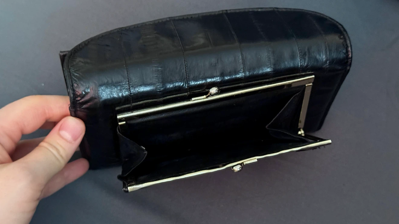 100% Eel Skin Black Leather Wallet Made In Canada By Mundi - photo 5