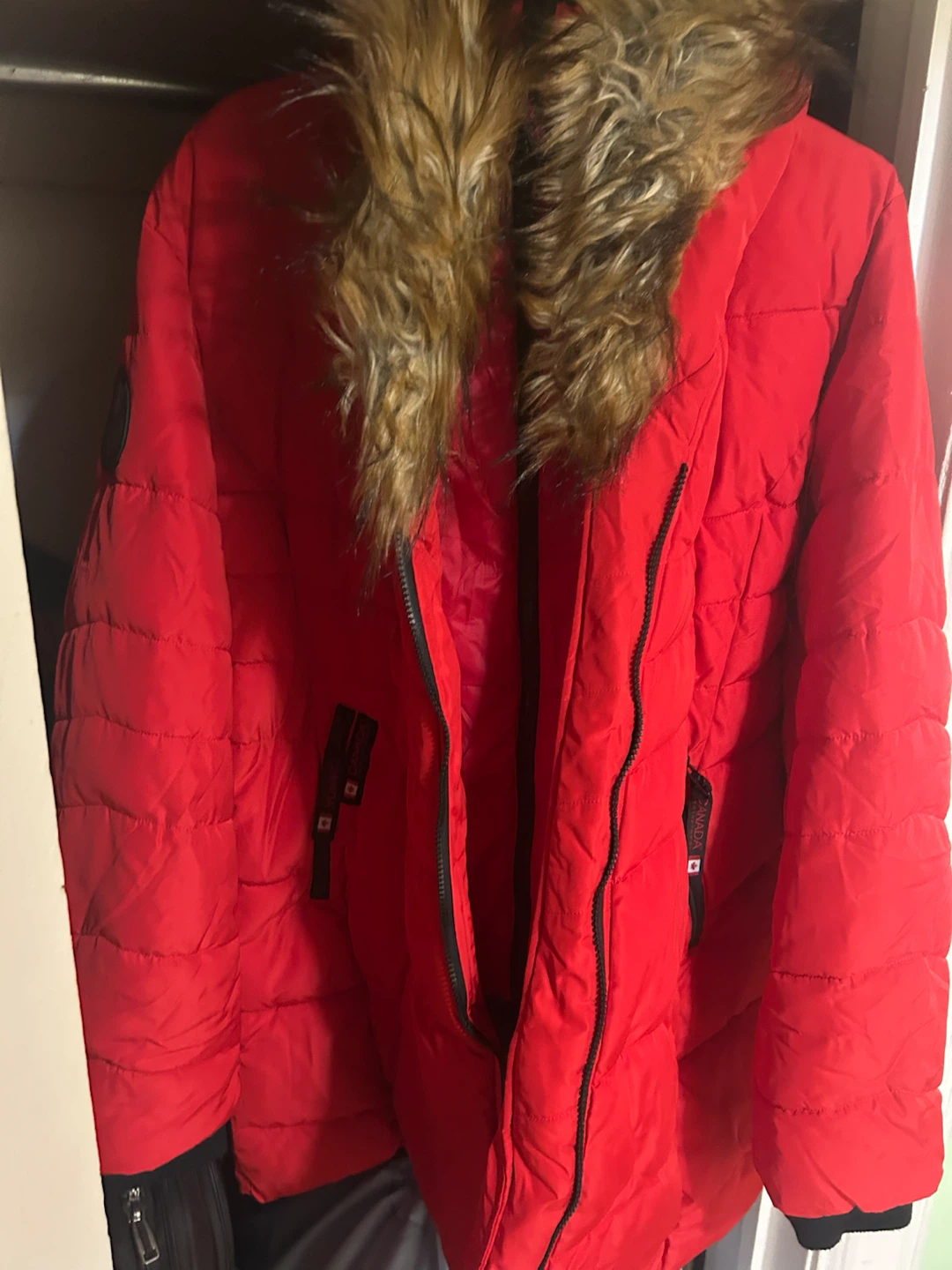 Canada Goose Red Puffer Jacket with Fur Hood