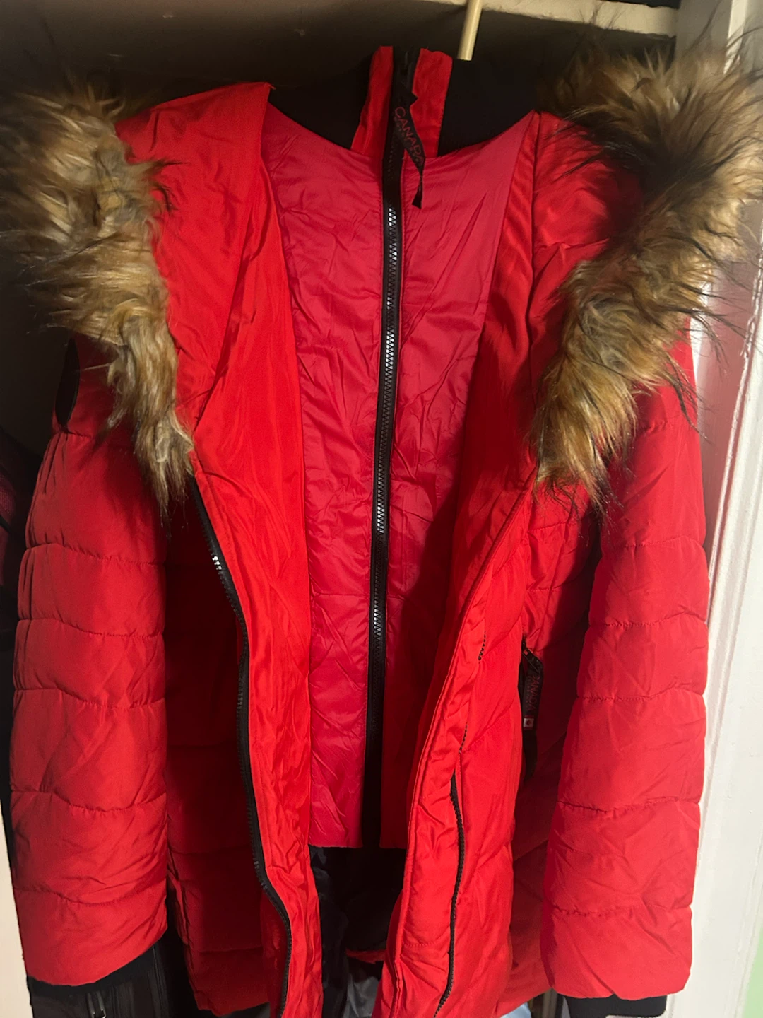 Canada Goose Red Puffer Jacket with Fur Hood - photo 2