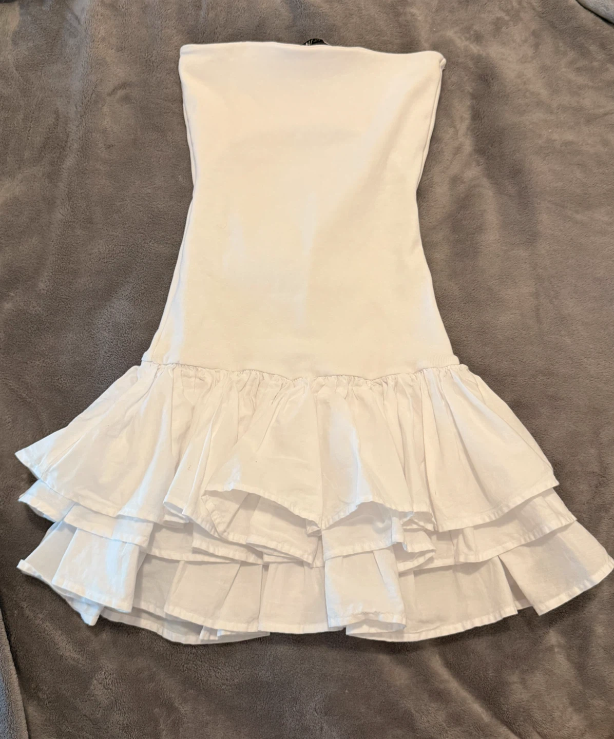 White Zara Strapless Dress with Ruffles