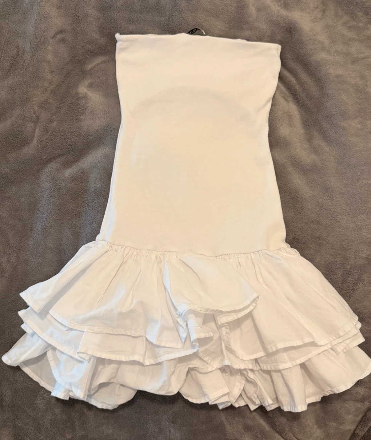 White Zara Strapless Dress with Ruffles - photo 2