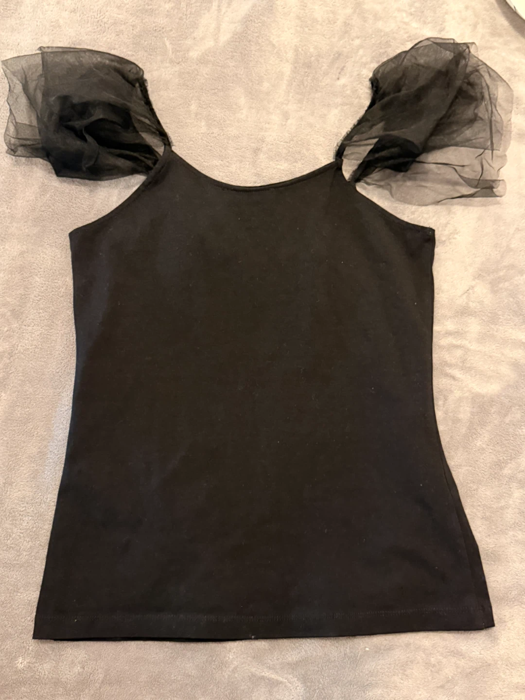 Black Zara T-shirt with Tulle Sleeves - photo 2