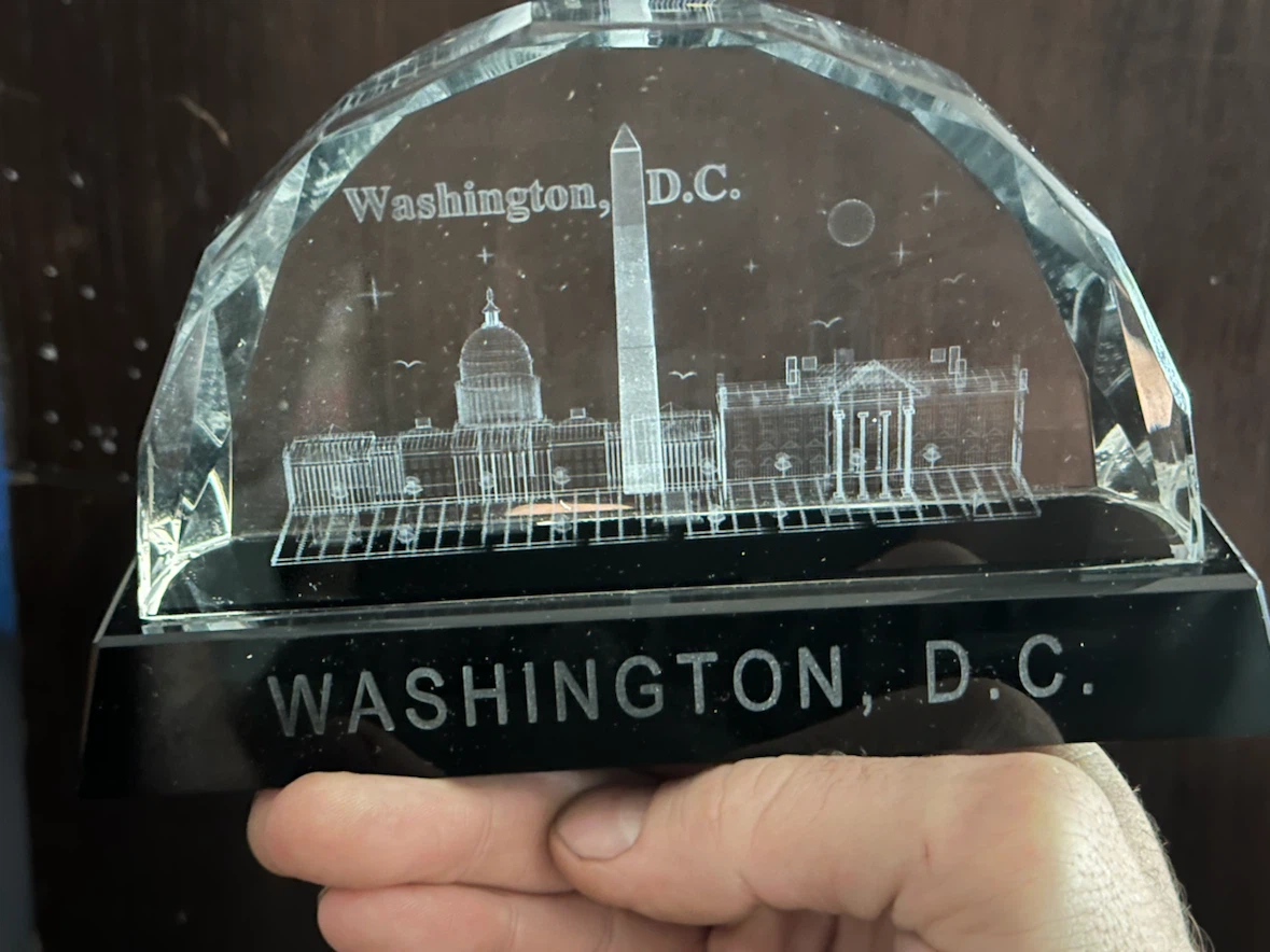Washington D.C. 3D Laser Etched Crystal Landmarks Paperweight