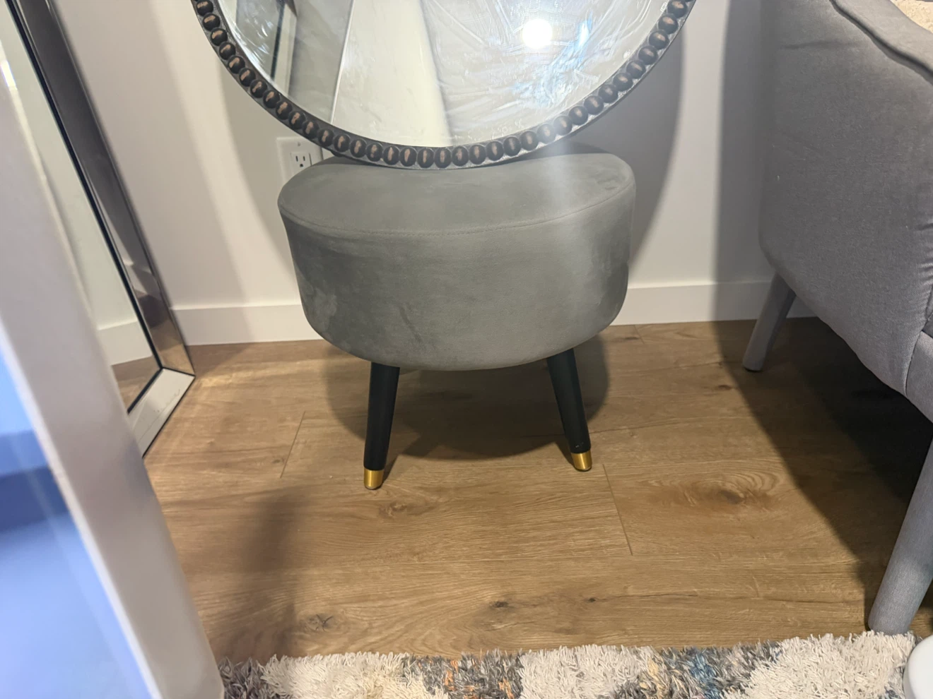 Grey Velvet Vanity Stool - photo 2